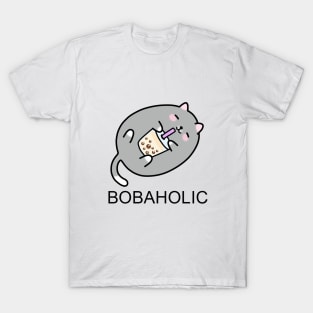 Grey Chubby Boba Cat Needs More Boba! T-Shirt